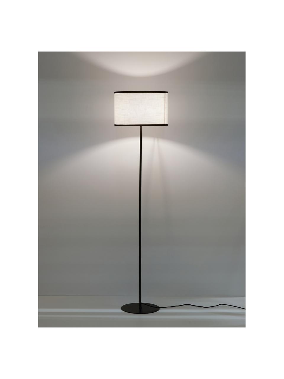 Lampa podłogowa z lnianym kloszem Claudette, Biały, czarny, Ø 40 x W 165 cm