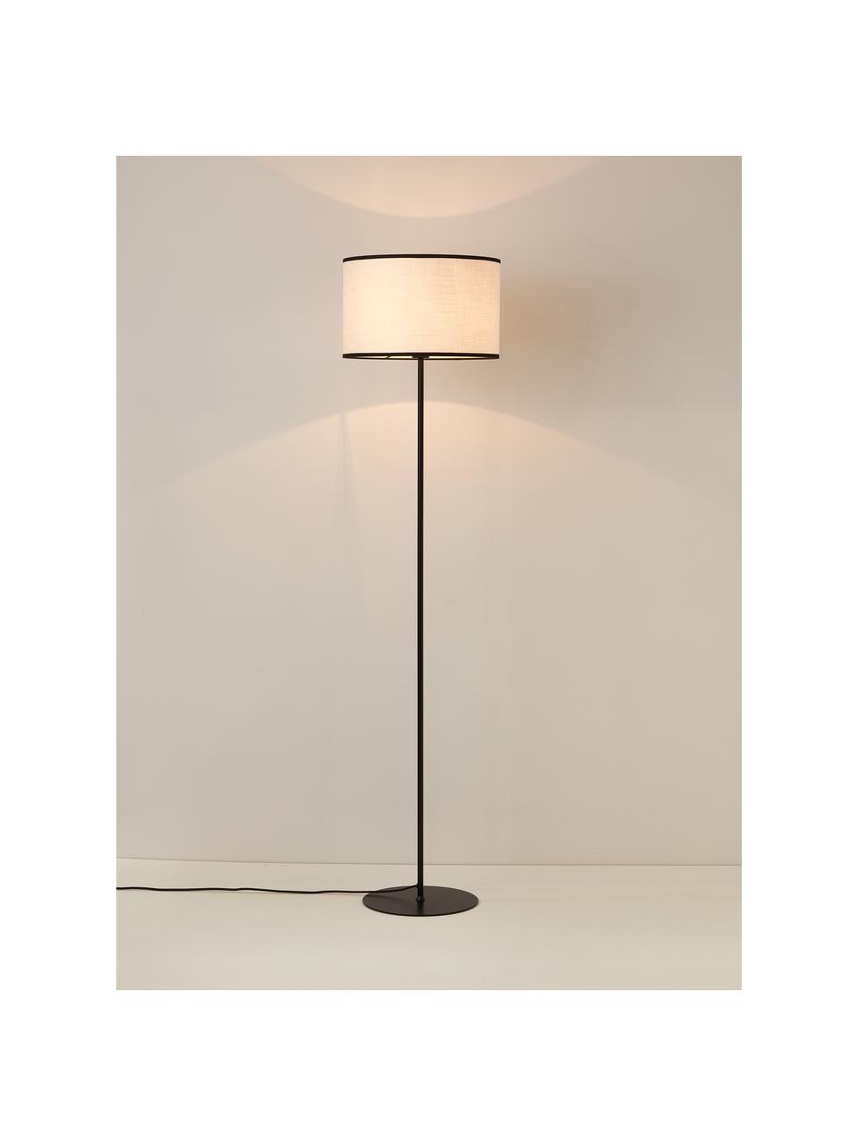 Lampa podłogowa z lnianym kloszem Claudette, Biały, czarny, Ø 40 x W 165 cm