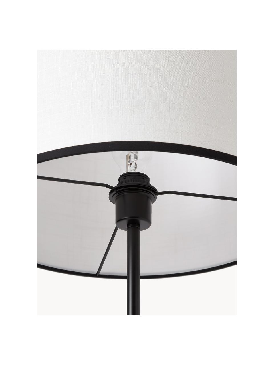 Vloerlamp Claudette met linnen lampenkap, Lampenkap: linnen,gestructureerd, Lampvoet: gepoedercoat metaal, Wit, zwart, H 165 cm