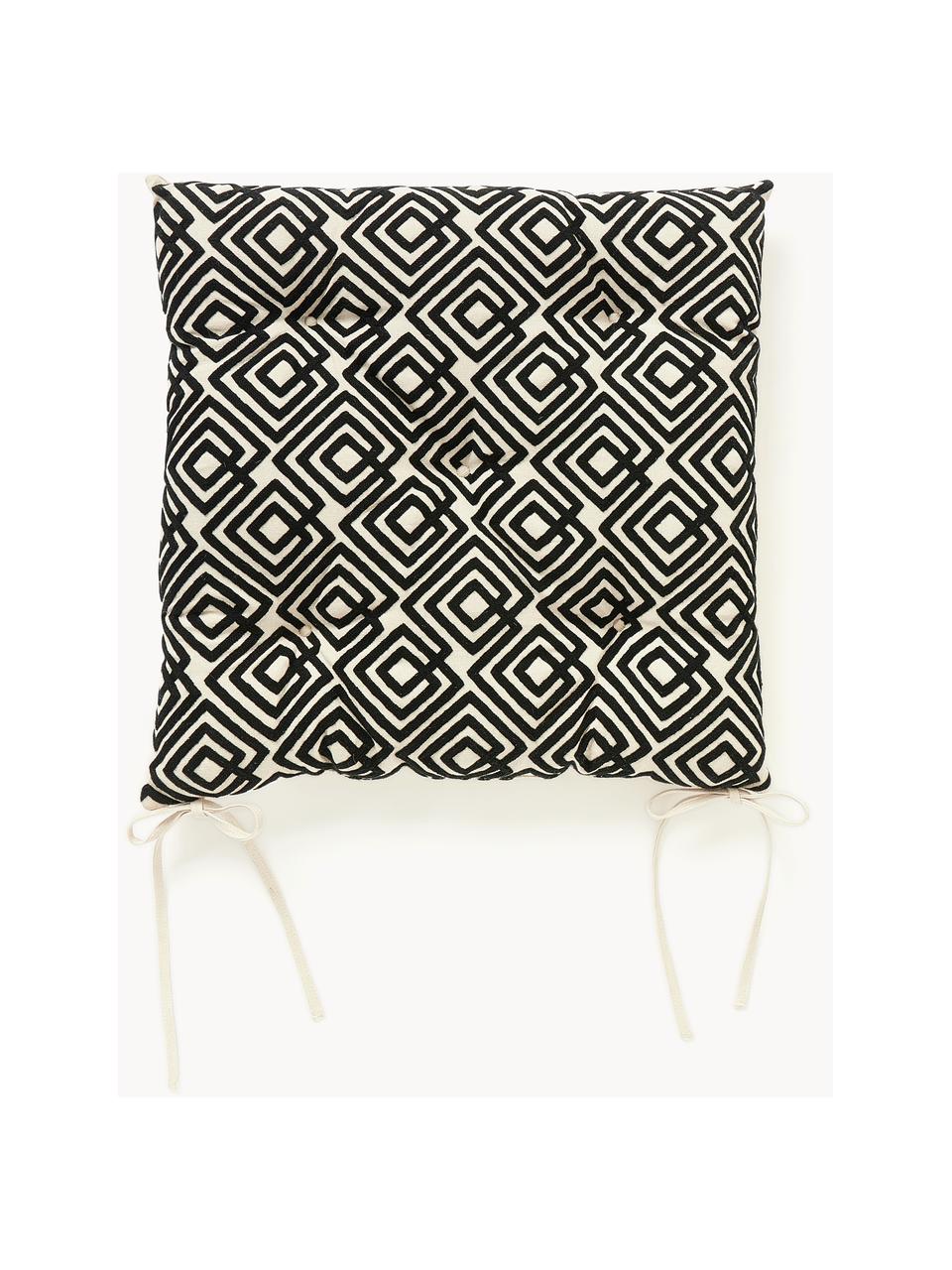 Coussin d'assise en coton avec décoration graphique Sevil, Blanc cassé, noir, larg. 40 x long. 40 cm