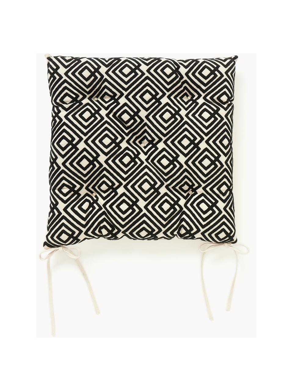 Poduszka na krzesło z bawełny Sevil, Tapicerka: 100% bawełna, Złamana biel, czarny, S 40 x D 40 cm