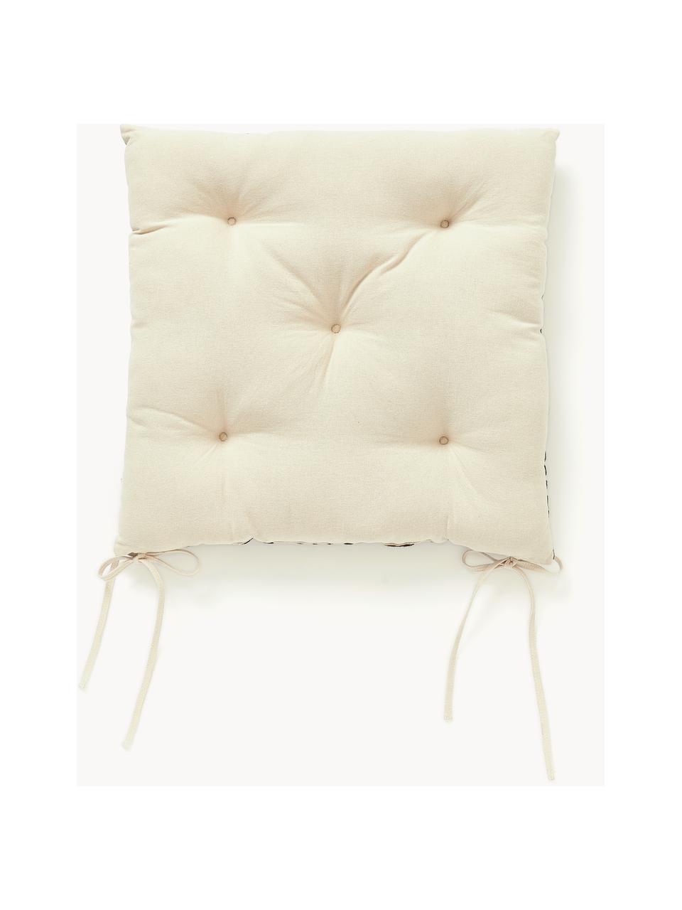 Coussin d'assise en coton avec décoration graphique Sevil, Blanc cassé, noir, larg. 40 x long. 40 cm