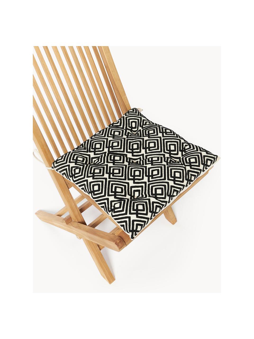 Cojines de asiento de algodón con decoración gráfica Sevil, 2 uds., Funda: 100% algodón, Blanco Off White, negro, An 40 x L 40 cm