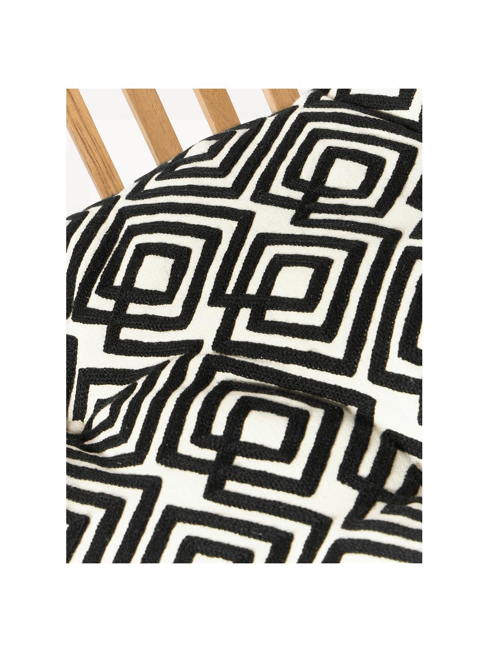 Cojín de asiento de algodón con decoración gráfica Sevil, 2 uds., Funda: 100% algodón, Blanco Off White, negro, An 40 x L 40 cm