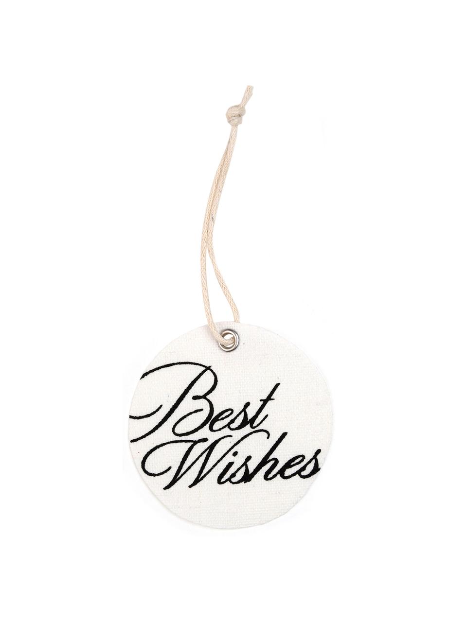 Etiquetas para regalo Best Wishes, 6 uds., 60% poliéster, 40% algodón, Blanco, negro, Ø 6 x Al 6 cm
