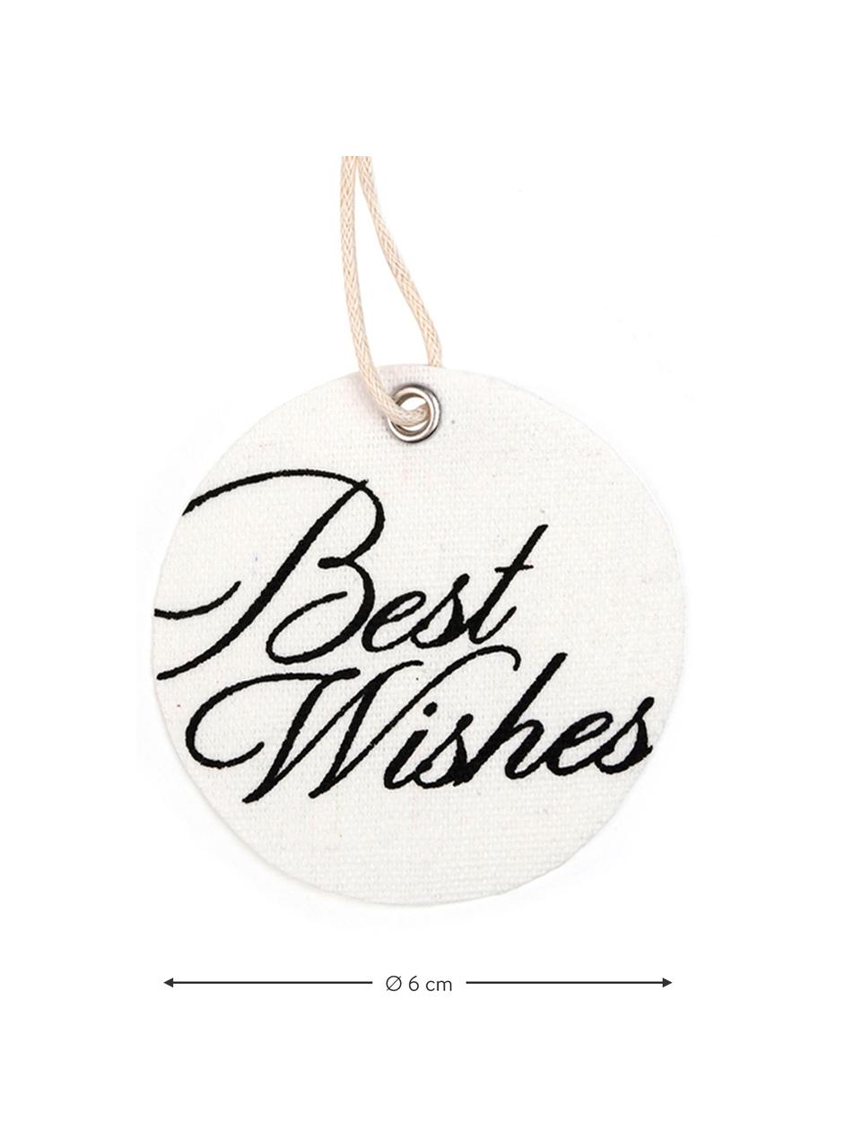 Etichetta regalo Best Wishes 6 pz, 60% cotone, 40% poliestere, Bianco, nero, Ø 6 x Alt. 6 cm