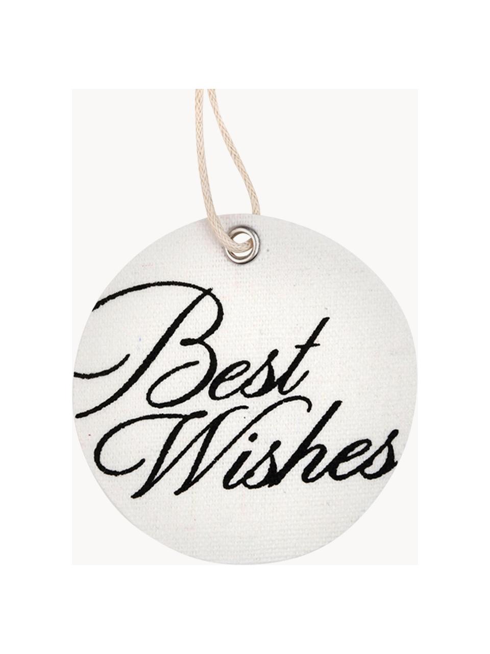 Set van 6 geschenklabels Best Wishes, 60% katoen 40% polyester, Wit, zwart, Ø 6 cm, H 6 cm