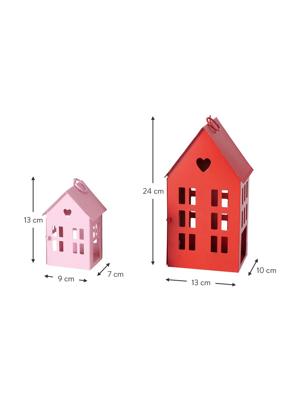 Komplet latarenek Alamo, 2 elem., Metal powlekany, Blady różowy, czerwony, Komplet z różnymi rozmiarami