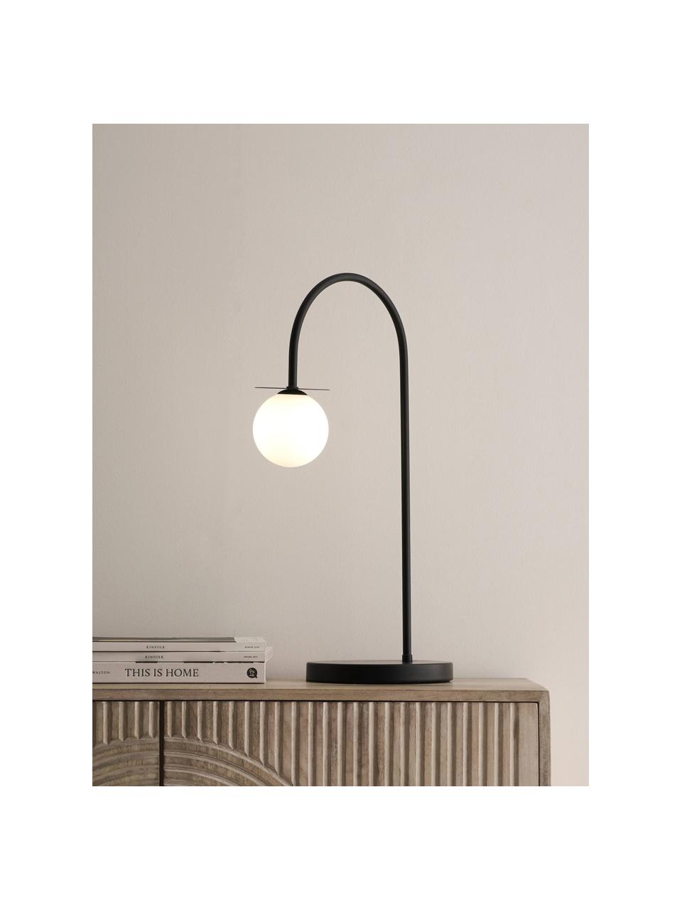 Lámpara de mesa Milo, Pantalla: vidrio, Estructura: metal recubierto, Cable: cubierto en tela, Negro, An 20 x Al 55 cm
