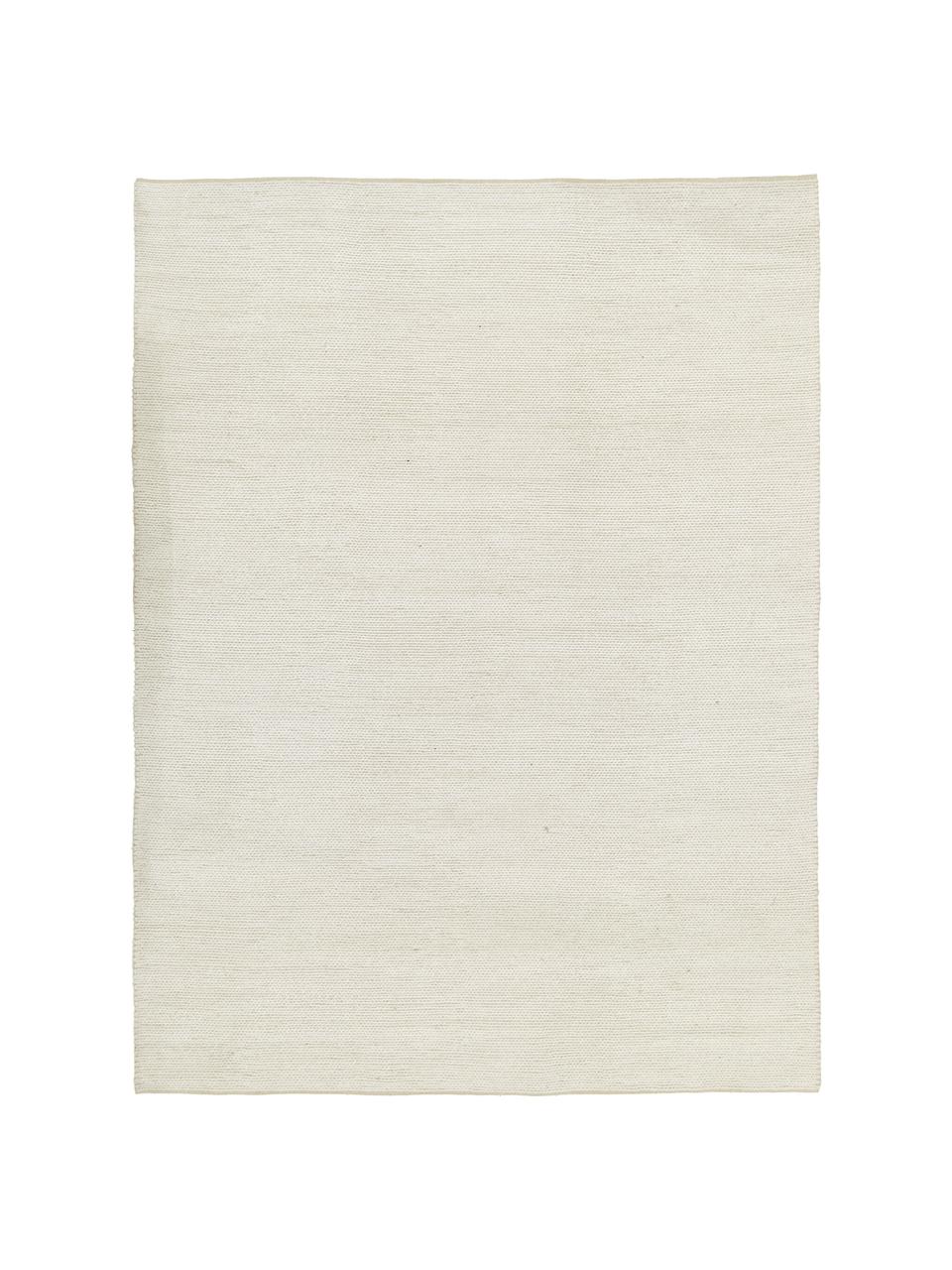 Handgewebter Wollteppich Uno in Creme mit geflochtener Struktur, Flor: 60% Wolle, 40% Polyester, Cremefarben, B 200 x L 300 cm (Größe L)