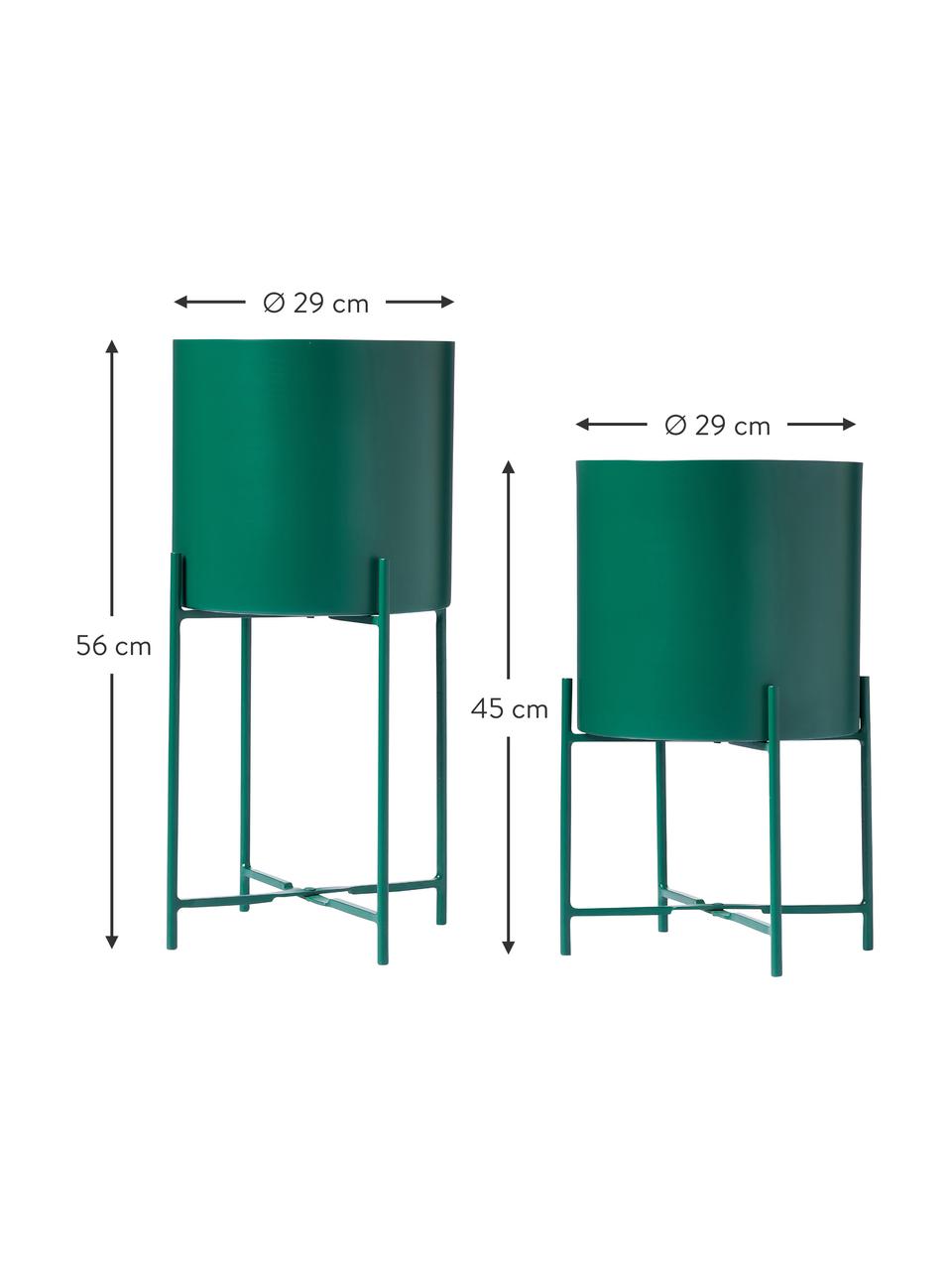 Cache-pots en métal sur pied Mina, 2 élém., Métal, revêtement par poudre, Vert, Lot de différentes tailles