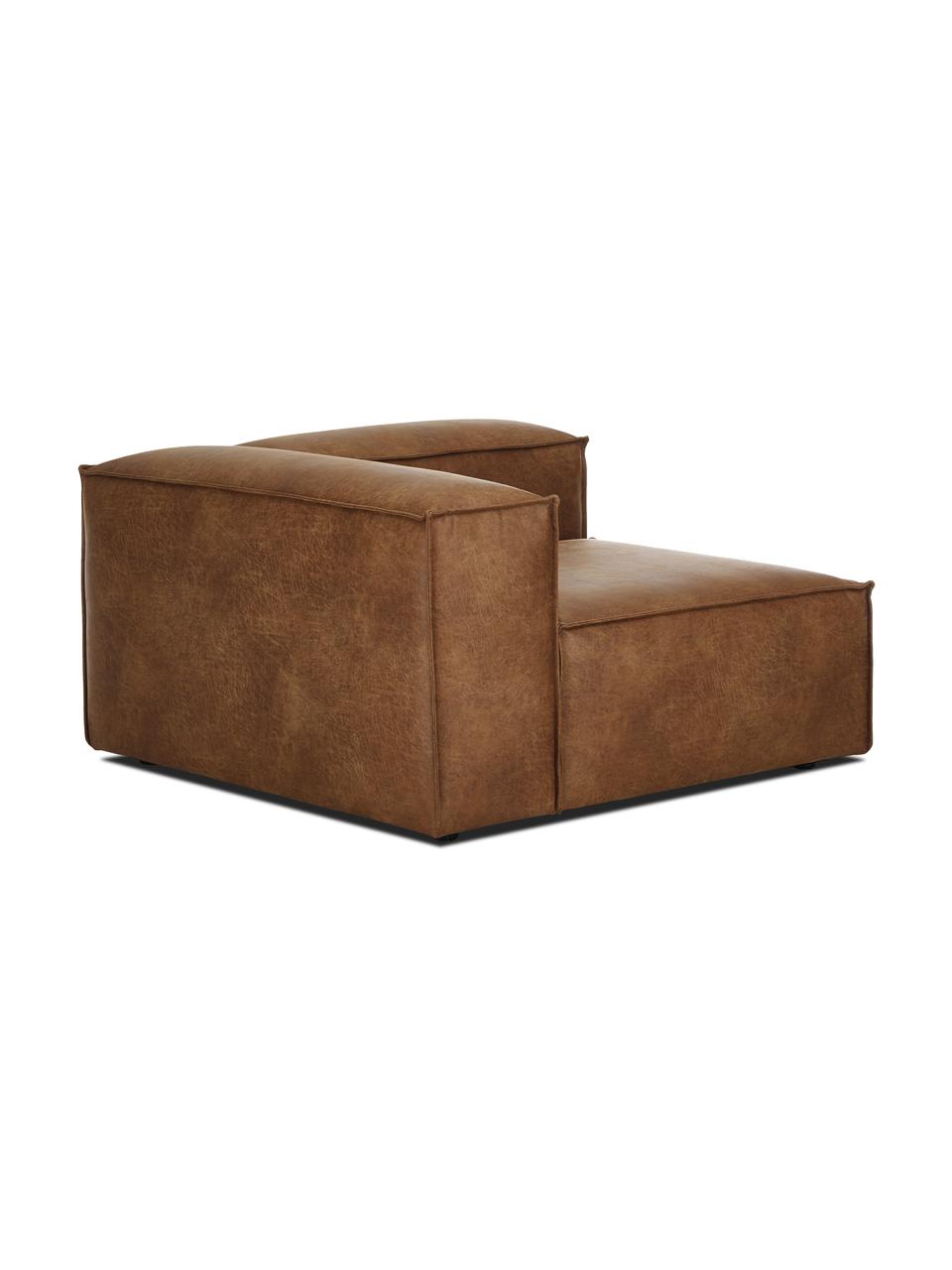 Hoekmodule Lennon van gerecycled leer, Bekleding: gerecycled leer (70% leer, Frame: massief hout, multiplex, Poten: kunststof, Leer bruin, B 119 x D 119 cm, hoekdeel links