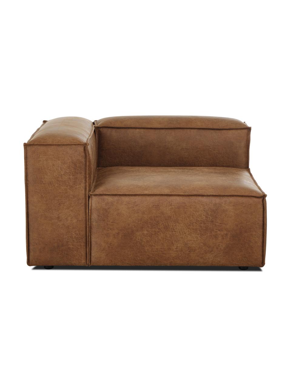 Módulo de esquina sofá de cuero reciclado Lennon, Tapizado: cuero reciclado (70% cuer, Estructura: madera de pino maciza, ma, Patas: plástico, Cuero marrón, An 119 x F 119 cm, chaise longue izquierda
