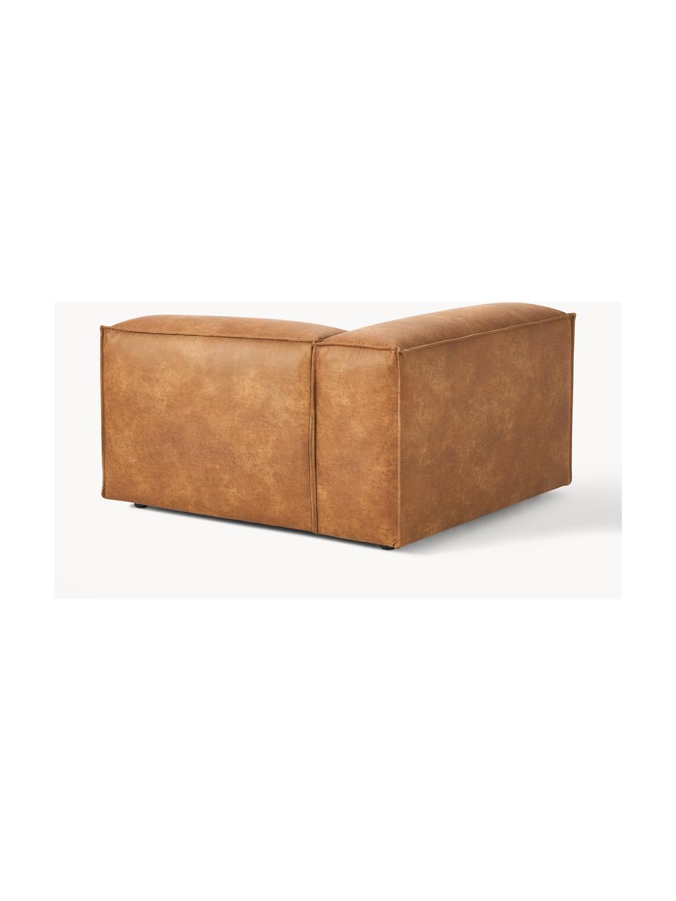 Eckmodul Lennon aus recyceltem Leder, Bezug: Recyceltes Leder (70 % Le, Gestell: Massives Holz, Sperrholz, Füße: Kunststoff Dieses Produkt, Leder Braun, B 119 x T 119 cm, Eckteil links