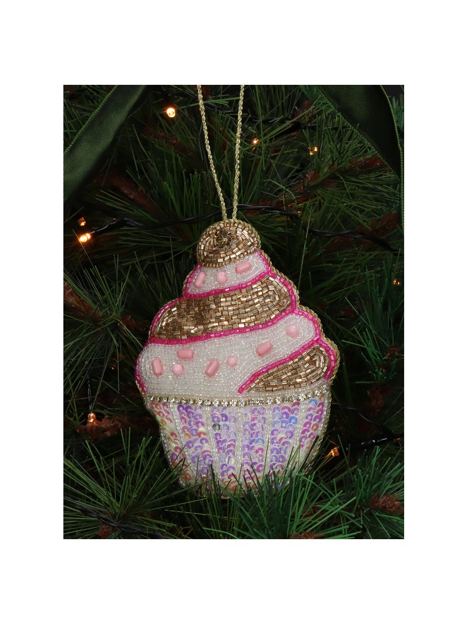 Ciondolo albero di Natale Ice Cream, Perla, Rosa, dorato, bianco, Larg. 9 x Alt. 12 cm