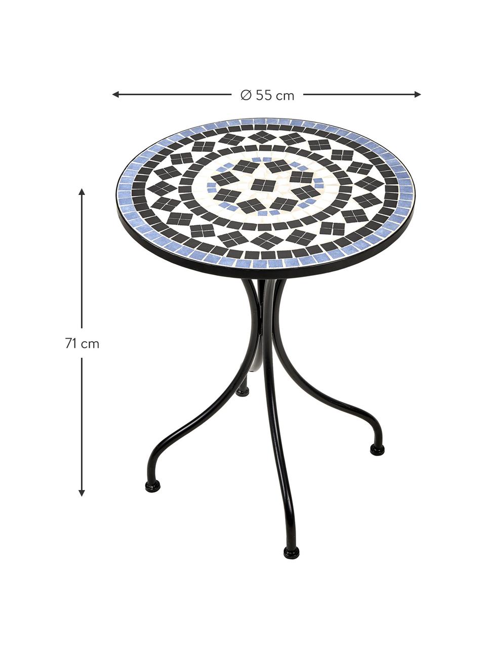 Garten-Bistrotisch Palazzo mit Mosaik, Ø 55 cm, Tischplatte: Keramik-Mosaiksteine, Beine: Metall, pulverbeschichtet, Schwarz, Blau, Weiß, Ø 55 x H 71 cm