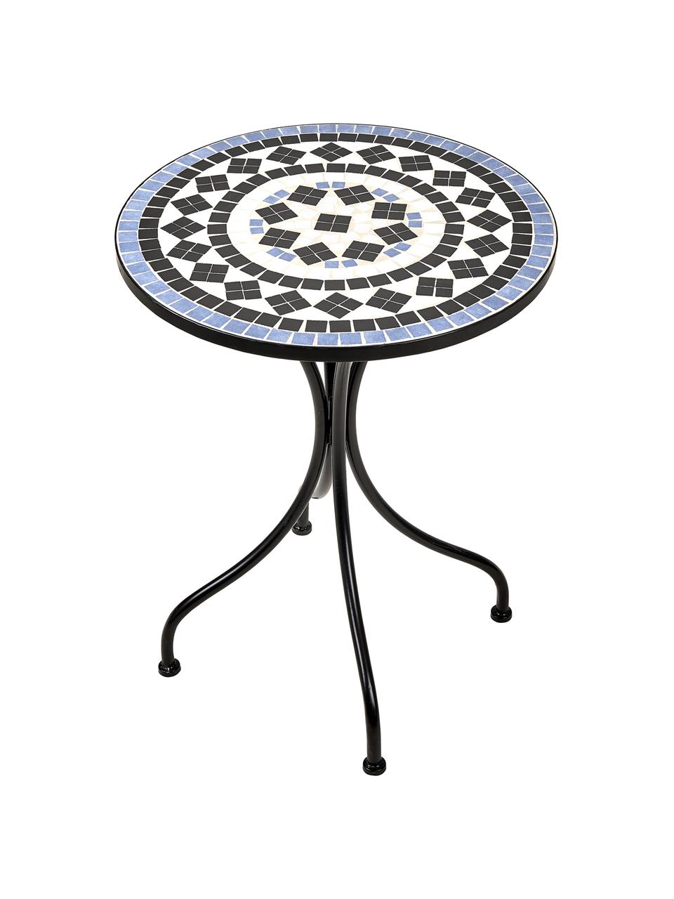 Garten-Bistrotisch Palazzo mit Mosaik, Ø 55 cm, Tischplatte: Keramik-Mosaiksteine, Beine: Metall, pulverbeschichtet, Schwarz, Blau, Weiß, Ø 55 x H 71 cm