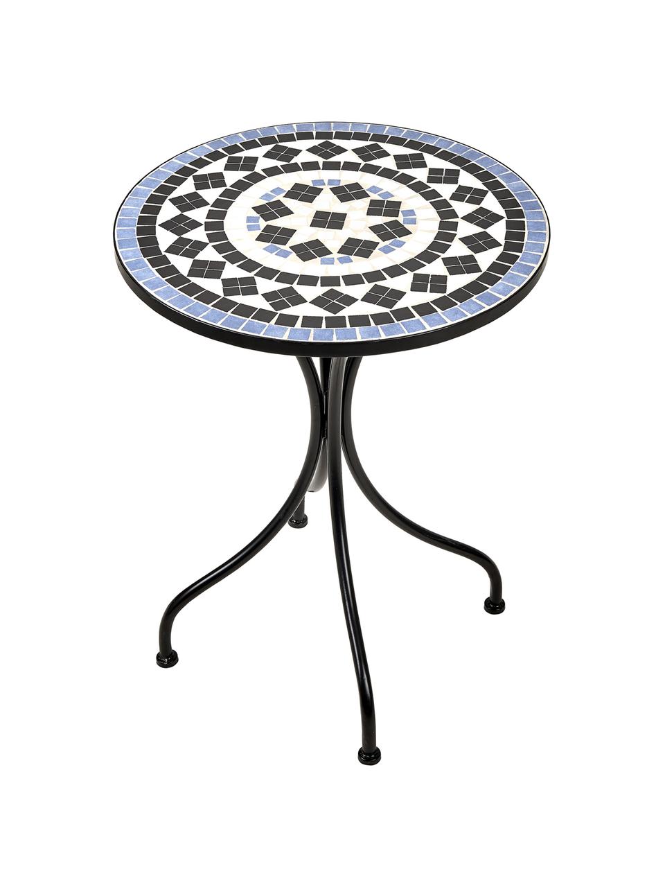 Tavolino da giardino con mosaico Palazzo, Gambe: metallo verniciato a polv, Nero, blu, bianco, Ø 55 x Alt. 71 cm