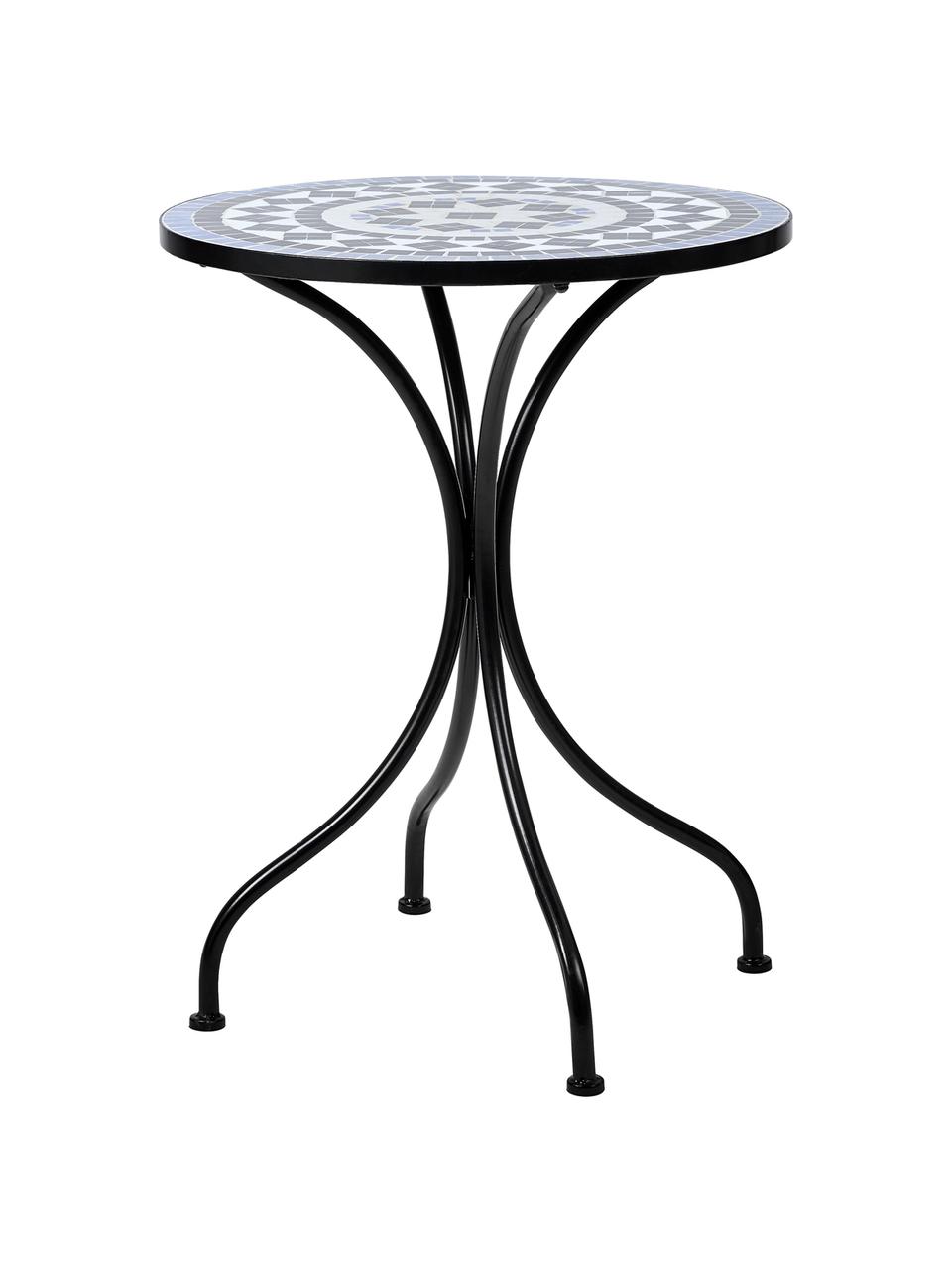 Garten-Bistrotisch Palazzo mit Mosaik, Ø 55 cm, Tischplatte: Keramik-Mosaiksteine, Beine: Metall, pulverbeschichtet, Schwarz, Blau, Weiß, Ø 55 x H 71 cm