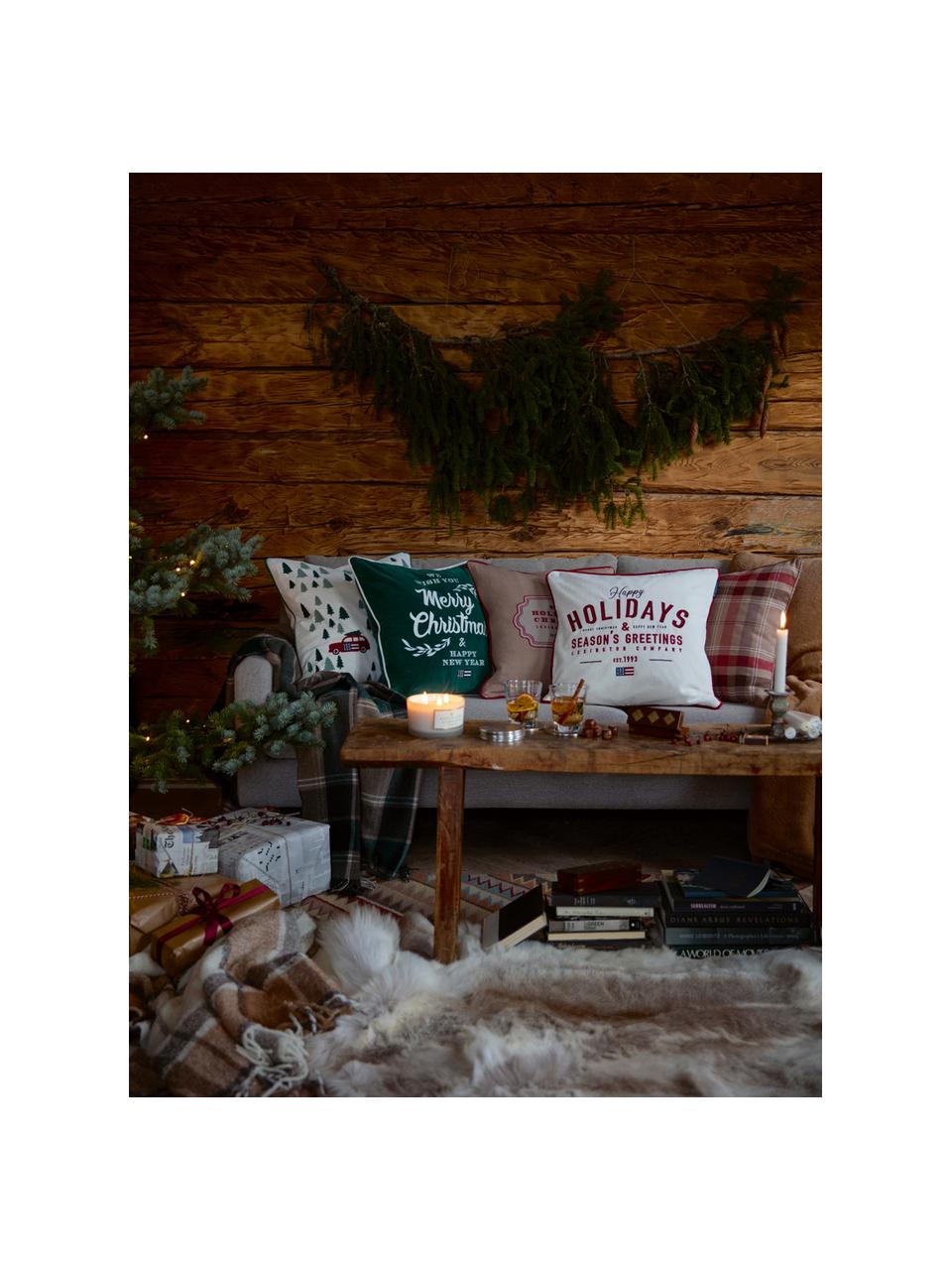 Poszewka na poduszkę z aksamitu Merry Christmas, Aksamit bawełniany, Biały, zielony, S 50 x D 50 cm