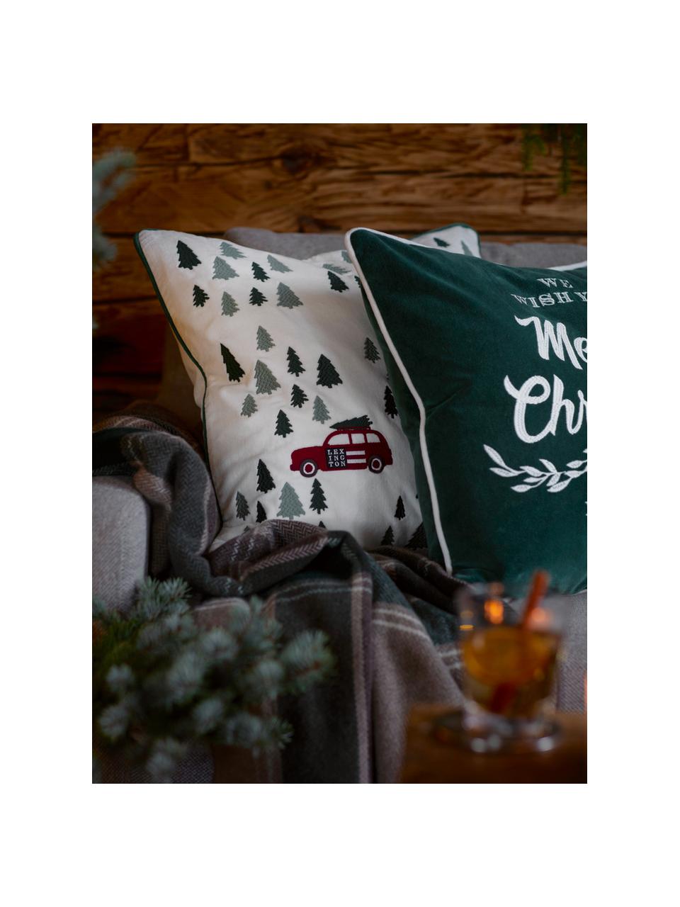 Housse de coussin 50x50 velours Merry Christmas, Blanc, vert