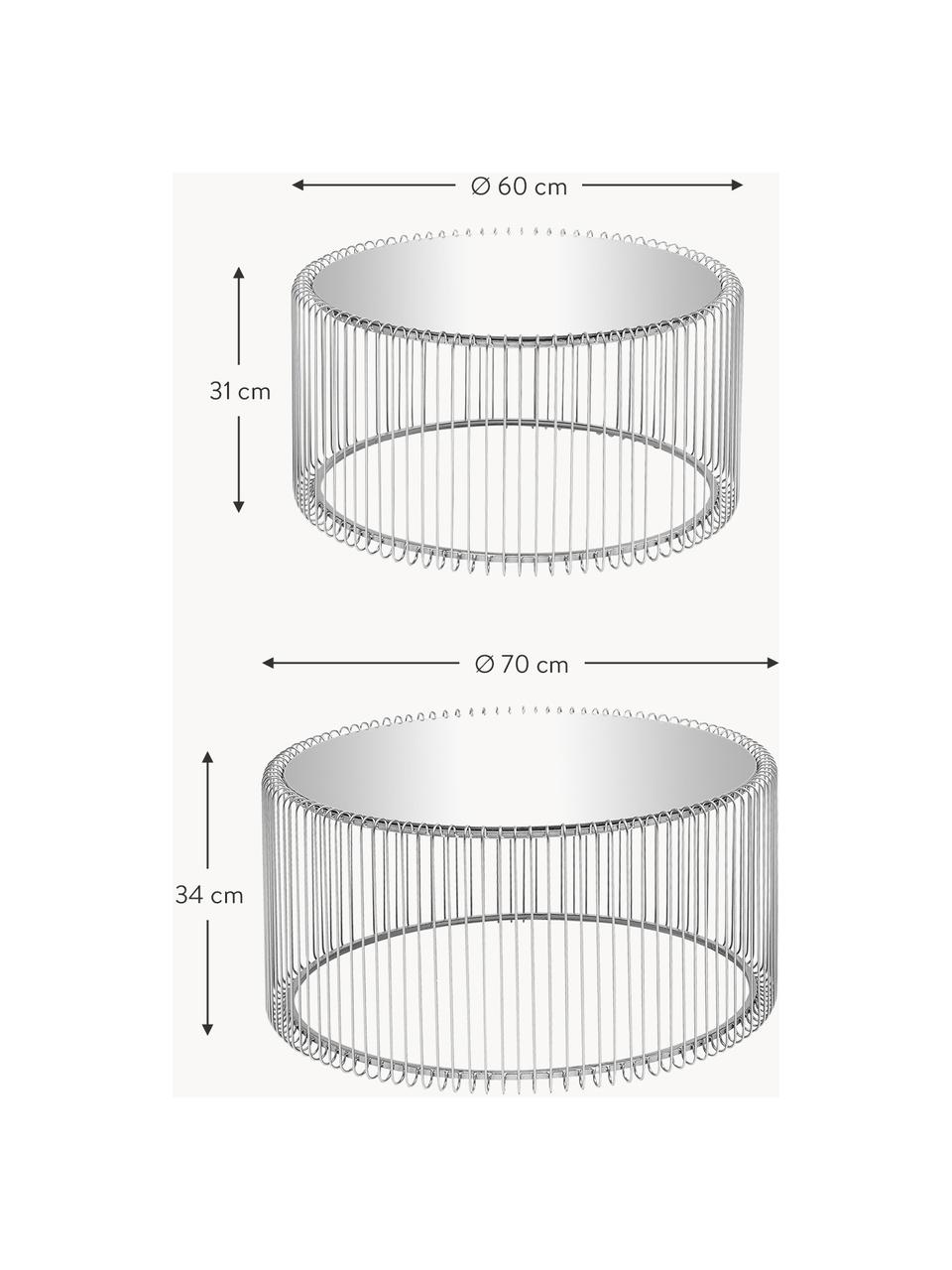 Couchtische Wire mit Glasplatte, 2er-Set, Gestell: Metall, pulverbeschichtet, Tischplatte: Sicherheitsglas, foliert, Silberfarben, Spiegelglas, Set mit verschiedenen Größen