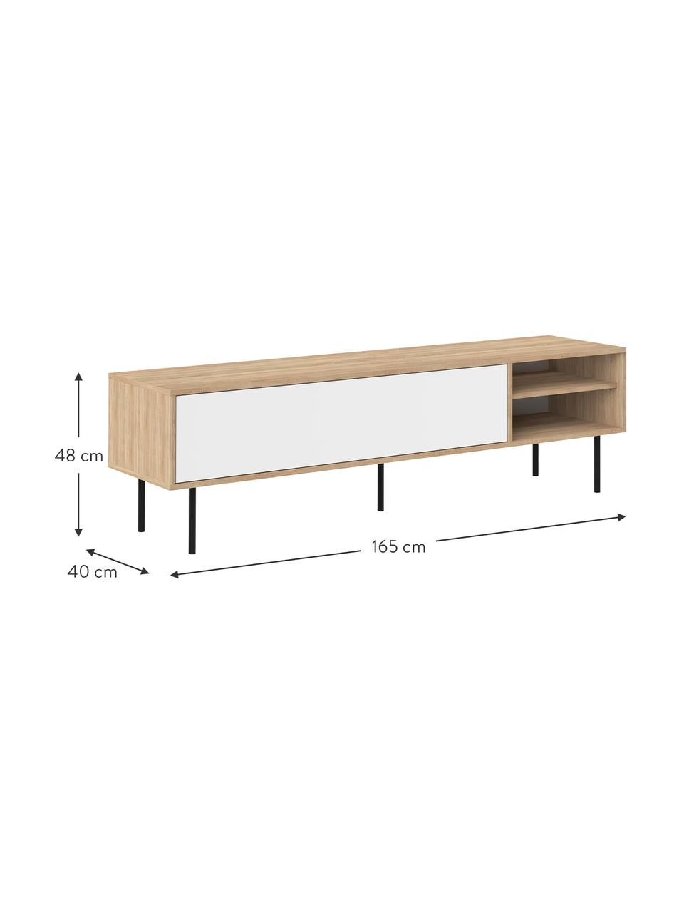 Szafka RTV Ampère, Korpus: płyta wiórowa pokryta mel, Nogi: metal powlekany, Drewno dębowe, biały, czarny, S 165 x W 40 cm