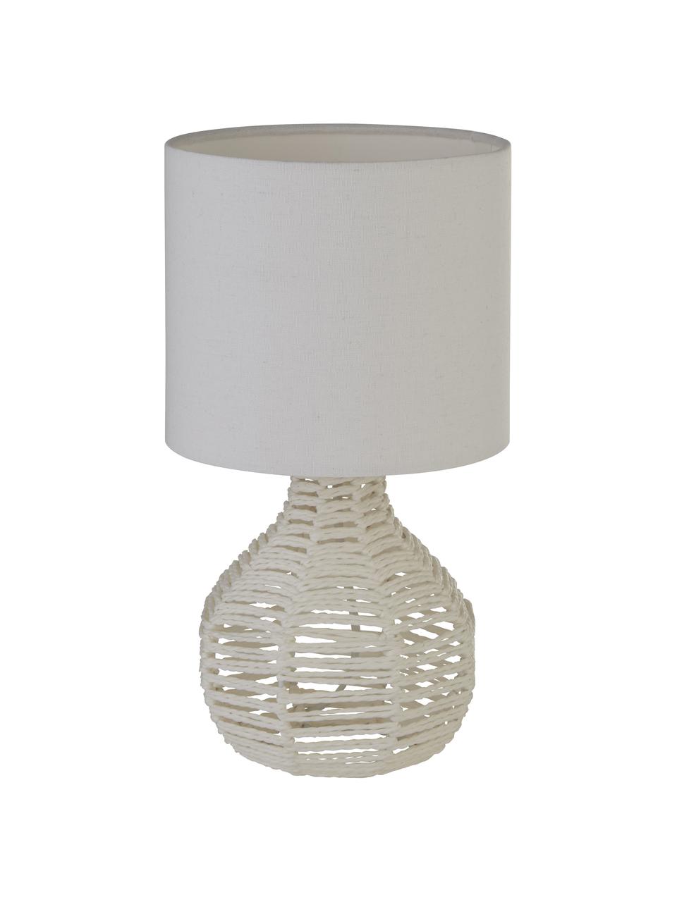 Lampada da tavolo con paralume in tessuto Linna, Paralume: tessuto, Base della lampada: rattan, Bianco, Ø 25 x Alt. 38 cm