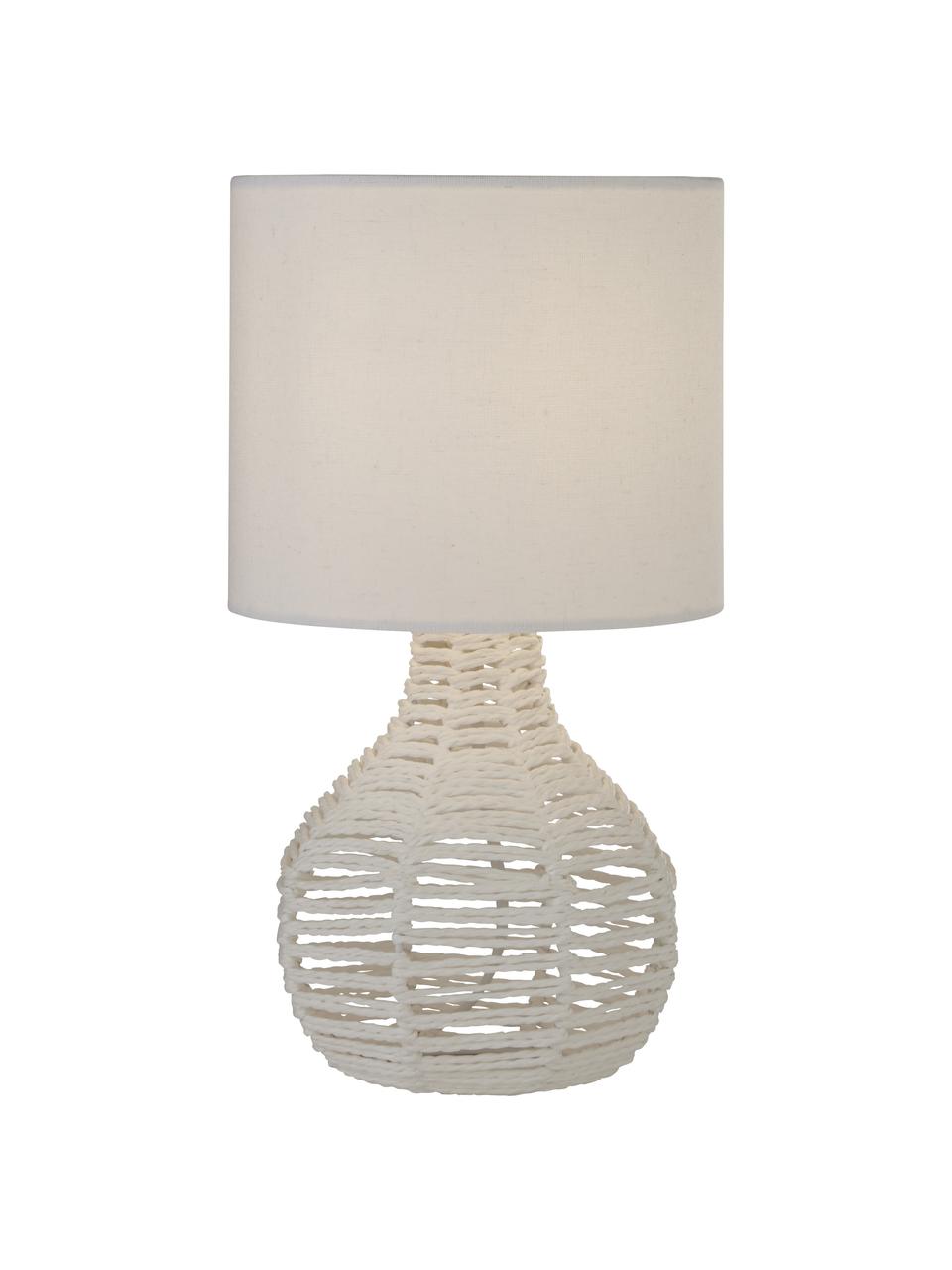 Lampada da tavolo con paralume in tessuto Linna, Paralume: tessuto, Base della lampada: rattan, Bianco, Ø 25 x Alt. 38 cm