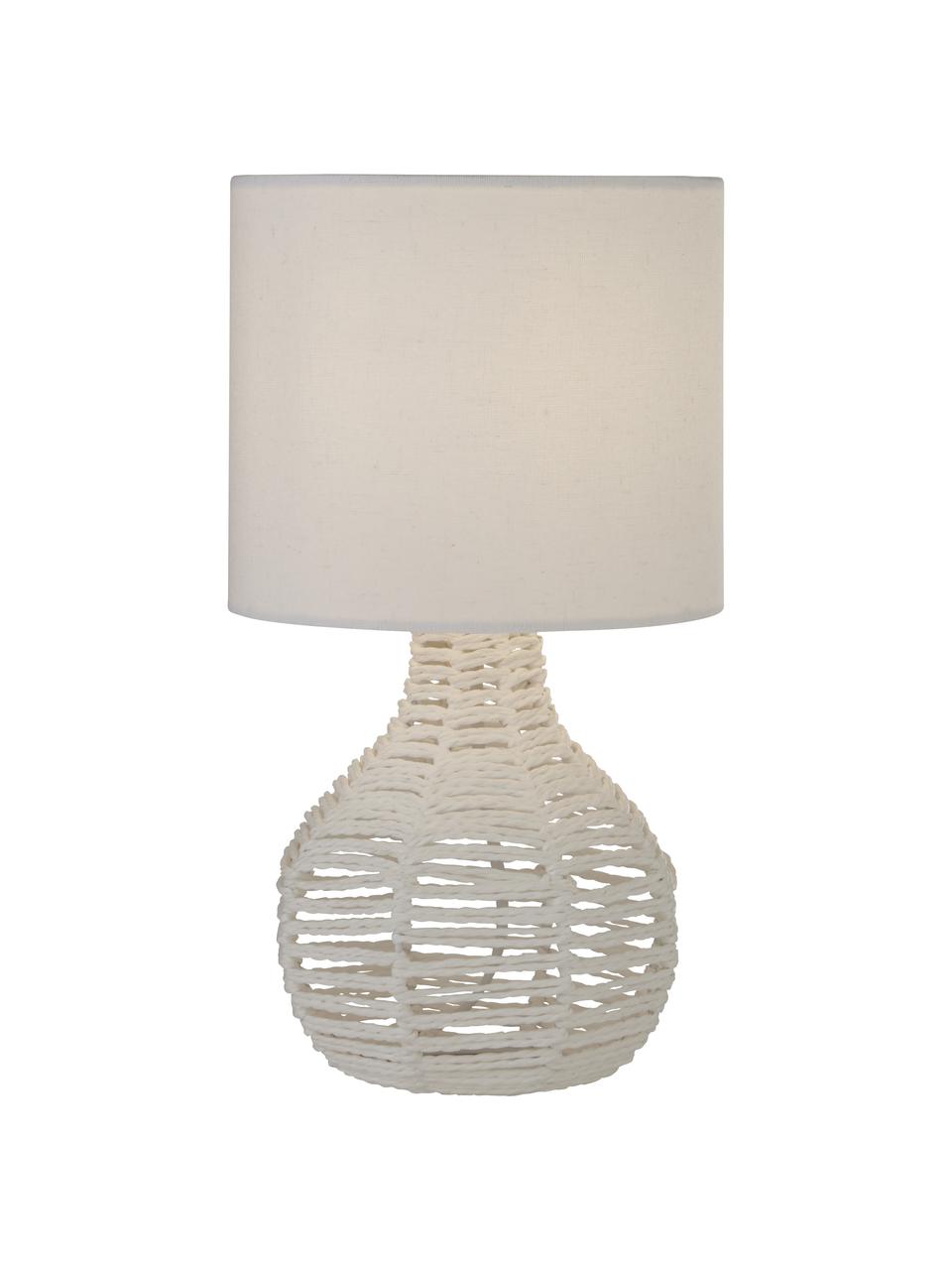 Lámpara de mesa de ratán Linna, Pantalla: tela, Blanco, Ø 25 x Al 38 cm