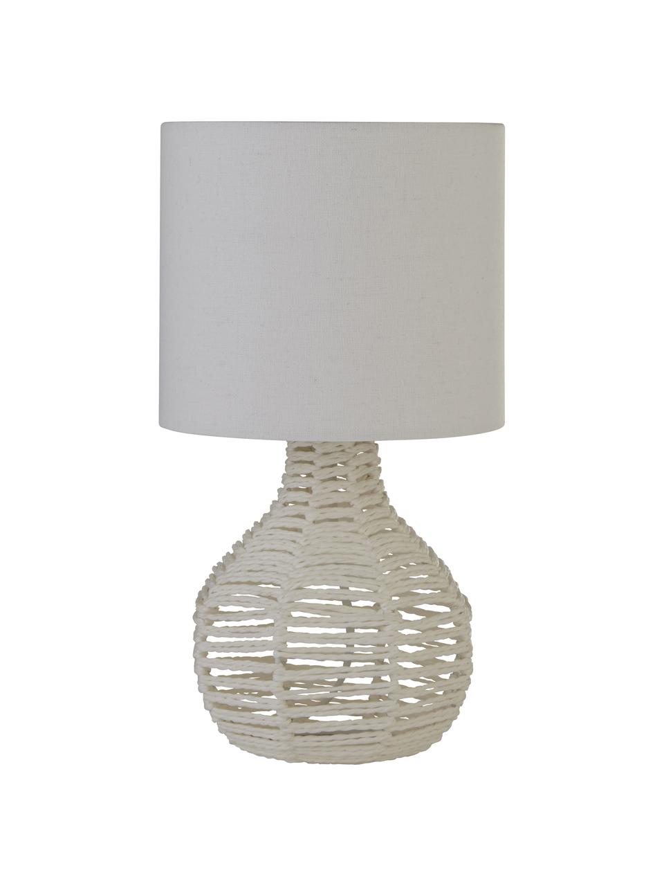 Lámpara de mesa de ratán Linna, Pantalla: tela, Blanco, Ø 25 x Al 38 cm