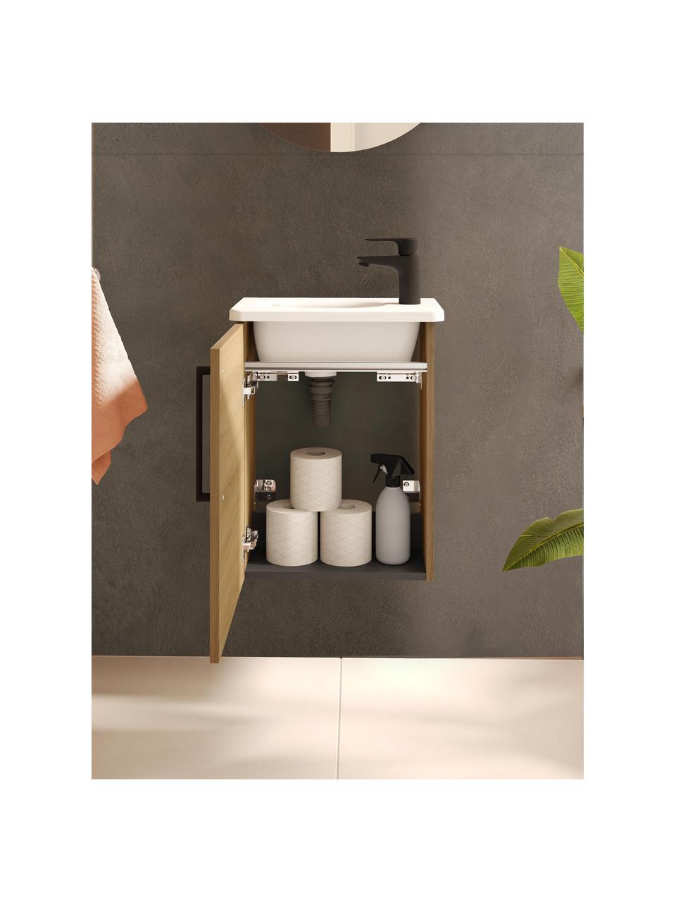 Lavabo con mobiletto Orna, larg. 45 cm, sinistra, Maniglie: metallo rivestito, Marrone effetto legno, Larg. 45 x Alt. 58 cm