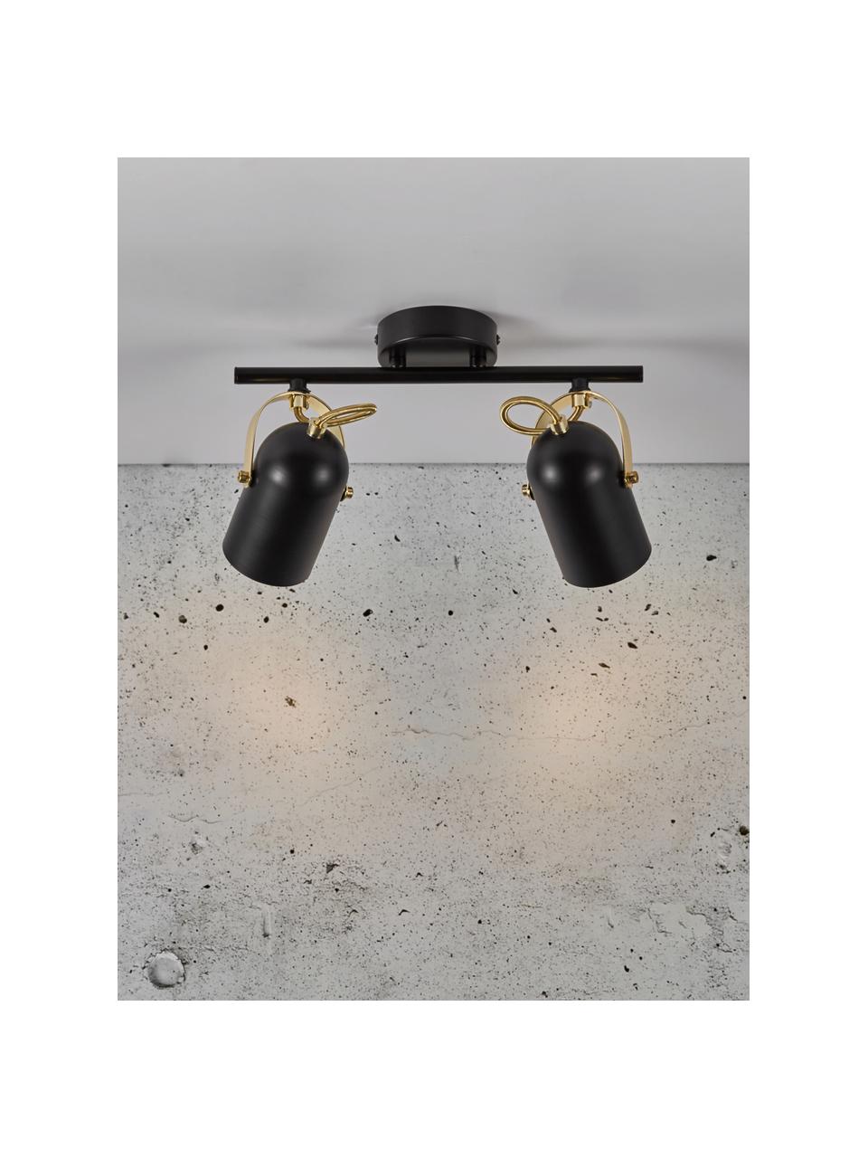 Faretti da soffitto retrò Lotus, Paralume: metallo rivestito, Decorazione: metallo rivestito, Baldacchino: metallo rivestito, Nero, dorato, Larg. 35 x Alt. 19 cm