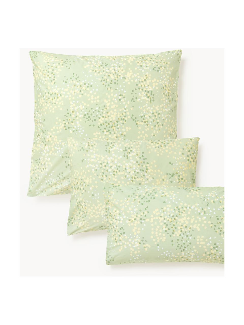 Funda de almohada de percal de algodón Kiki, Verde claro, verde, amarillo, An 45 x L 110 cm