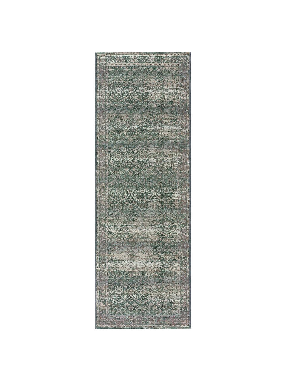 Passatoia vintage da interno-esterno Artis, 76% polipropilene, 23% poliestere, 1% lattice, Verde, beige, Larg. 80 x Lung. 250 cm