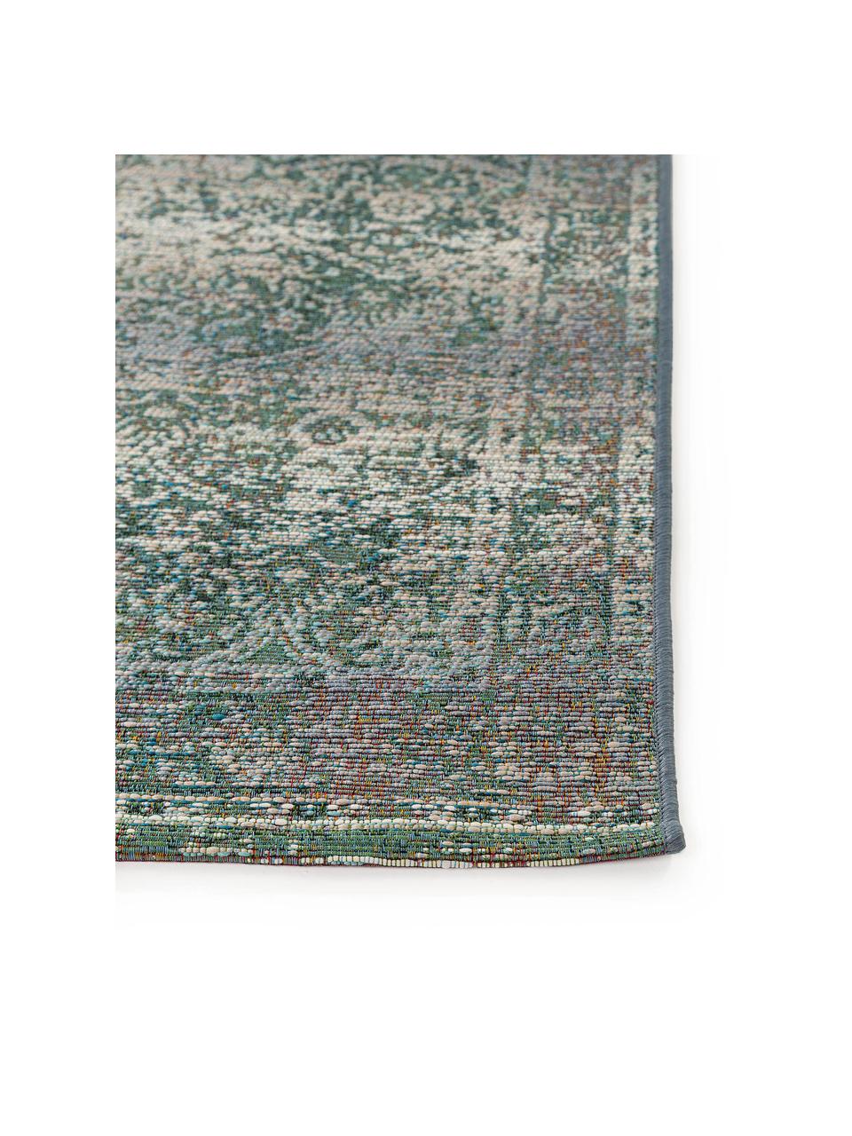 Passatoia vintage da interno-esterno Artis, 76% polipropilene, 23% poliestere, 1% lattice, Verde, beige, Larg. 80 x Lung. 250 cm