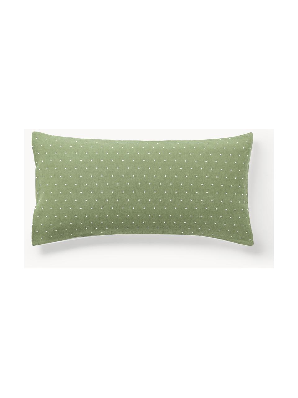 Dwustronna poszewka na poduszkę z flaneli Betty, Oliwkowy zielony, biały, S 70 x D 80 cm