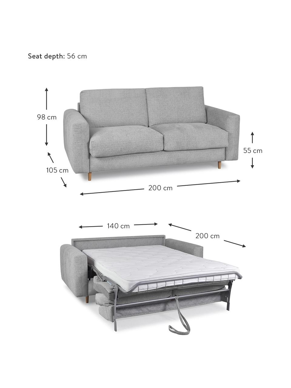 Sofa rozkładana Cocoone (3-osobowa), Tapicerka: 100% poliester, Nogi: drewno bukowe, Jasny szary, S 105 x G 200 cm