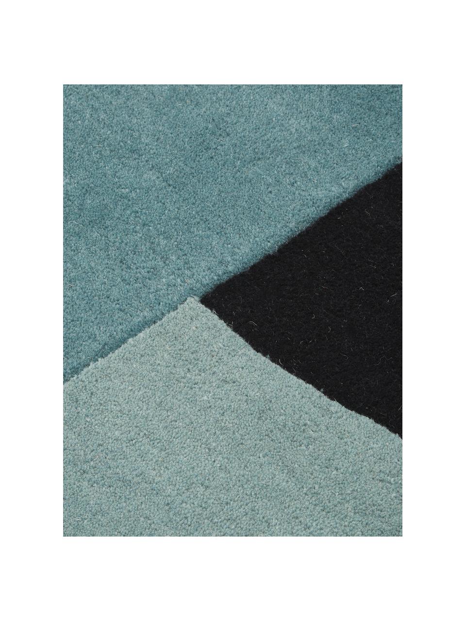 Handgetuft wollen vloerkleed Zenia in beige/blauw met abstract patroon, 100% wol, Crèmekleurig, blauw, zwart, B 170 x L 240 cm (maat M)