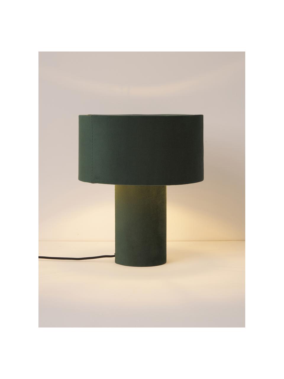 Sametová stolní lampa Frida, Tmavě zelená, Ø 30 cm, V 35 cm