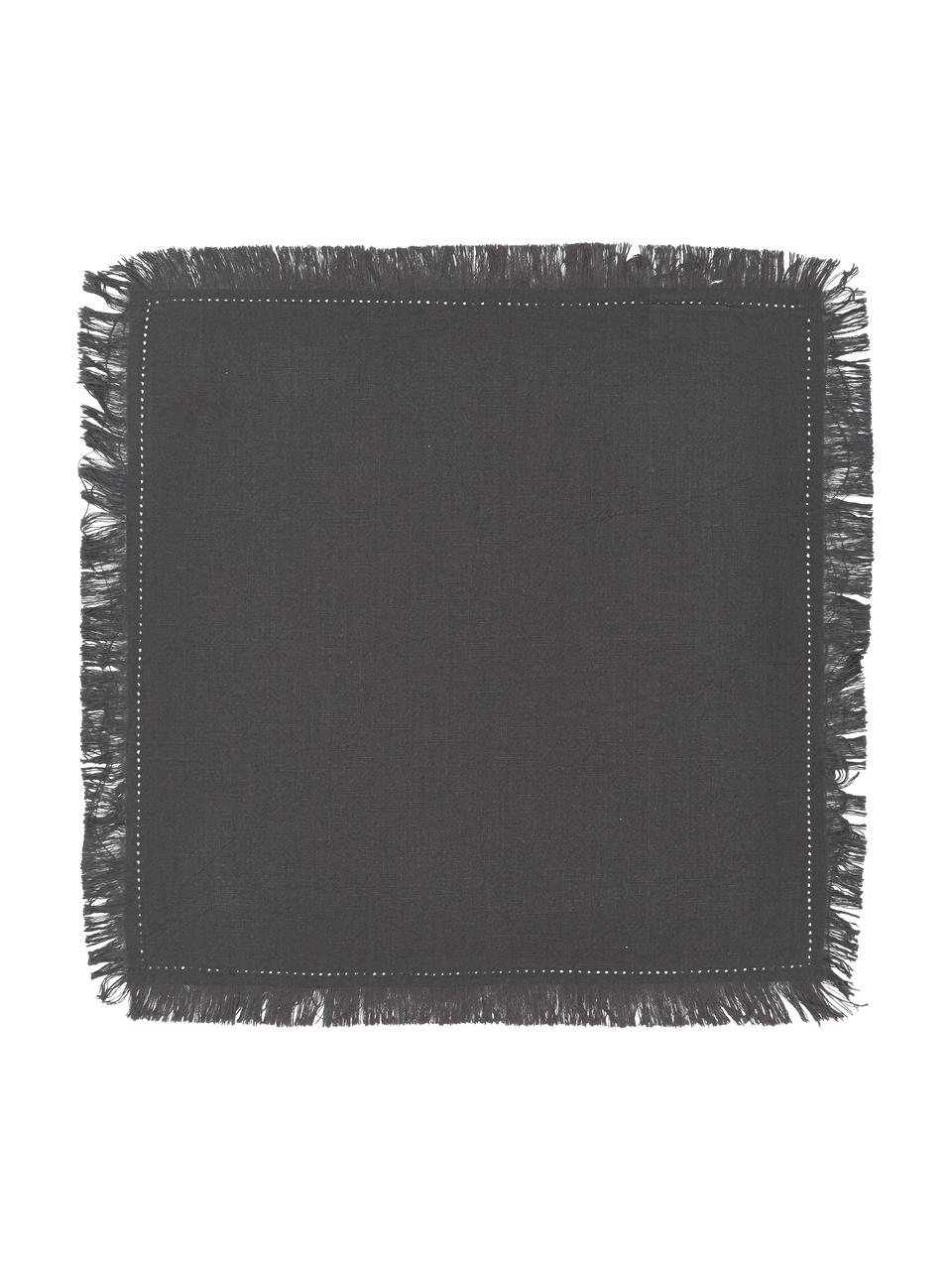 Baumwoll-Servietten Hilma mit Fransen, 2 Stück, 100% Baumwolle, Schwarz, 45 x 45 cm