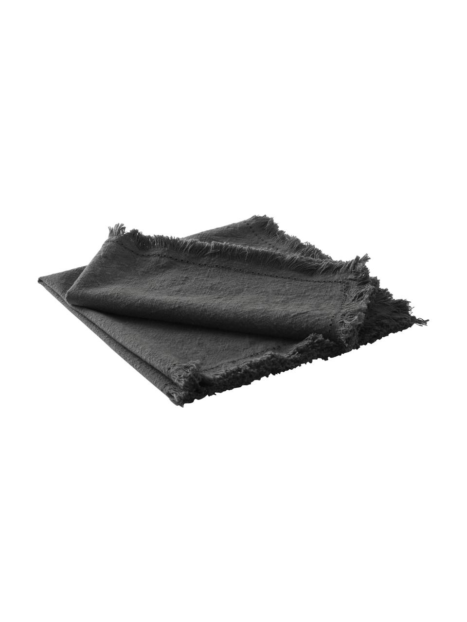 Serviettes de table en coton avec franges Hilma, 2 pièces, Noir