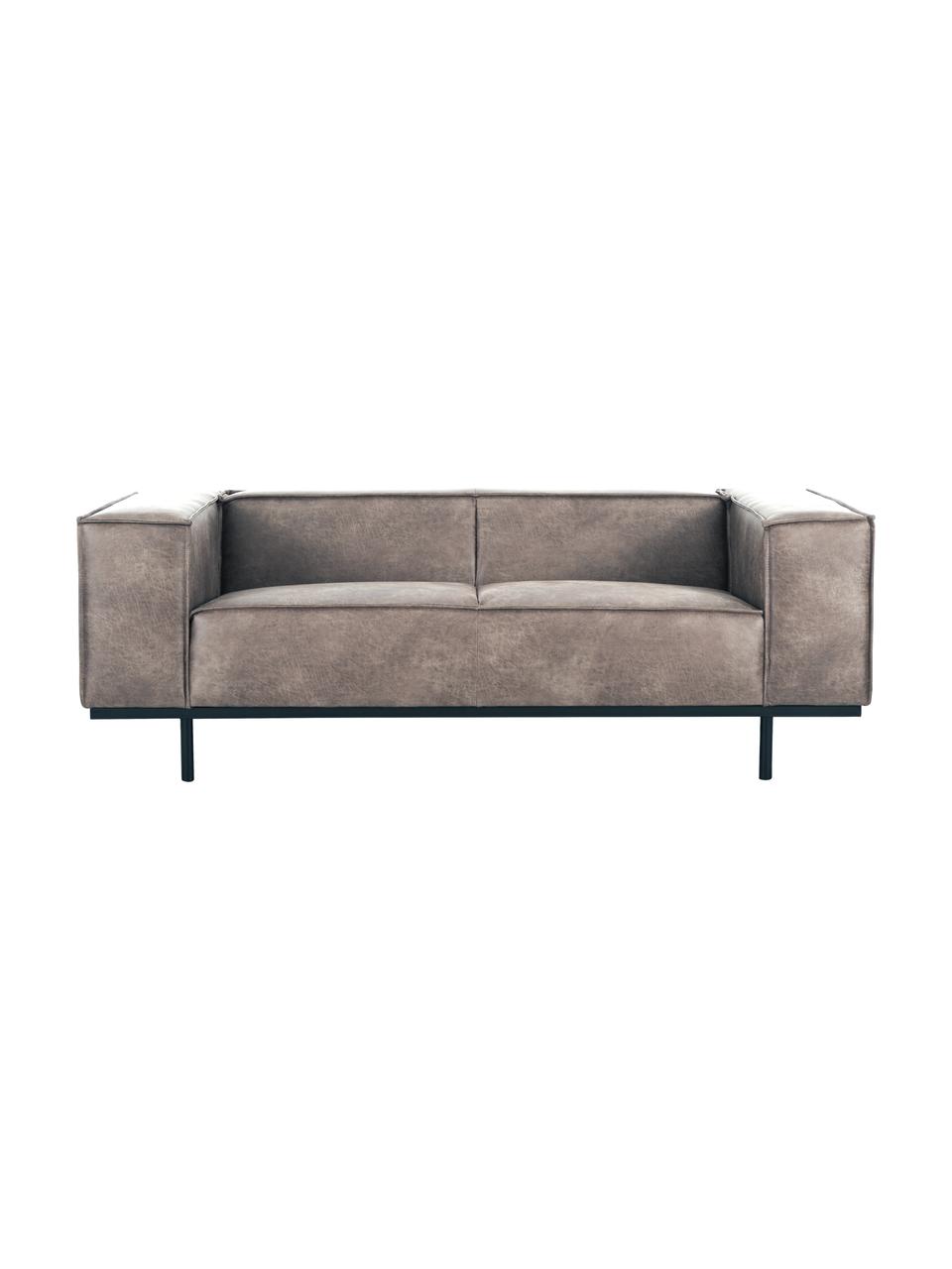 Leder-Sofa Abigail (2-Sitzer) in Braungrau mit Metall-Füssen, Bezug: Lederfaserstoff (70% Lede, Beine: Metall, lackiert, Leder Braungrau, B 190 x T 95 cm