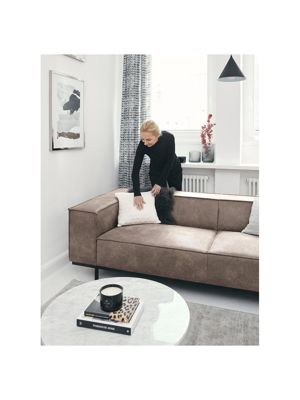 Leder-Sofa Abigail (2-Sitzer) in Braungrau mit Metall-Füssen, Bezug: Lederfaserstoff (70% Lede, Beine: Metall, lackiert, Leder Braungrau, B 190 x T 95 cm