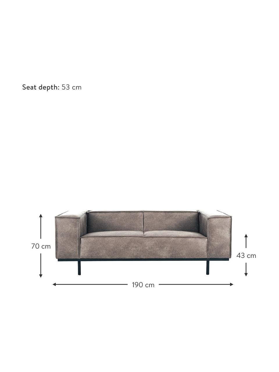 Leder-Sofa Abigail (2-Sitzer) in Braungrau mit Metall-Füssen, Bezug: Lederfaserstoff (70% Lede, Beine: Metall, lackiert, Leder Braungrau, B 190 x T 95 cm