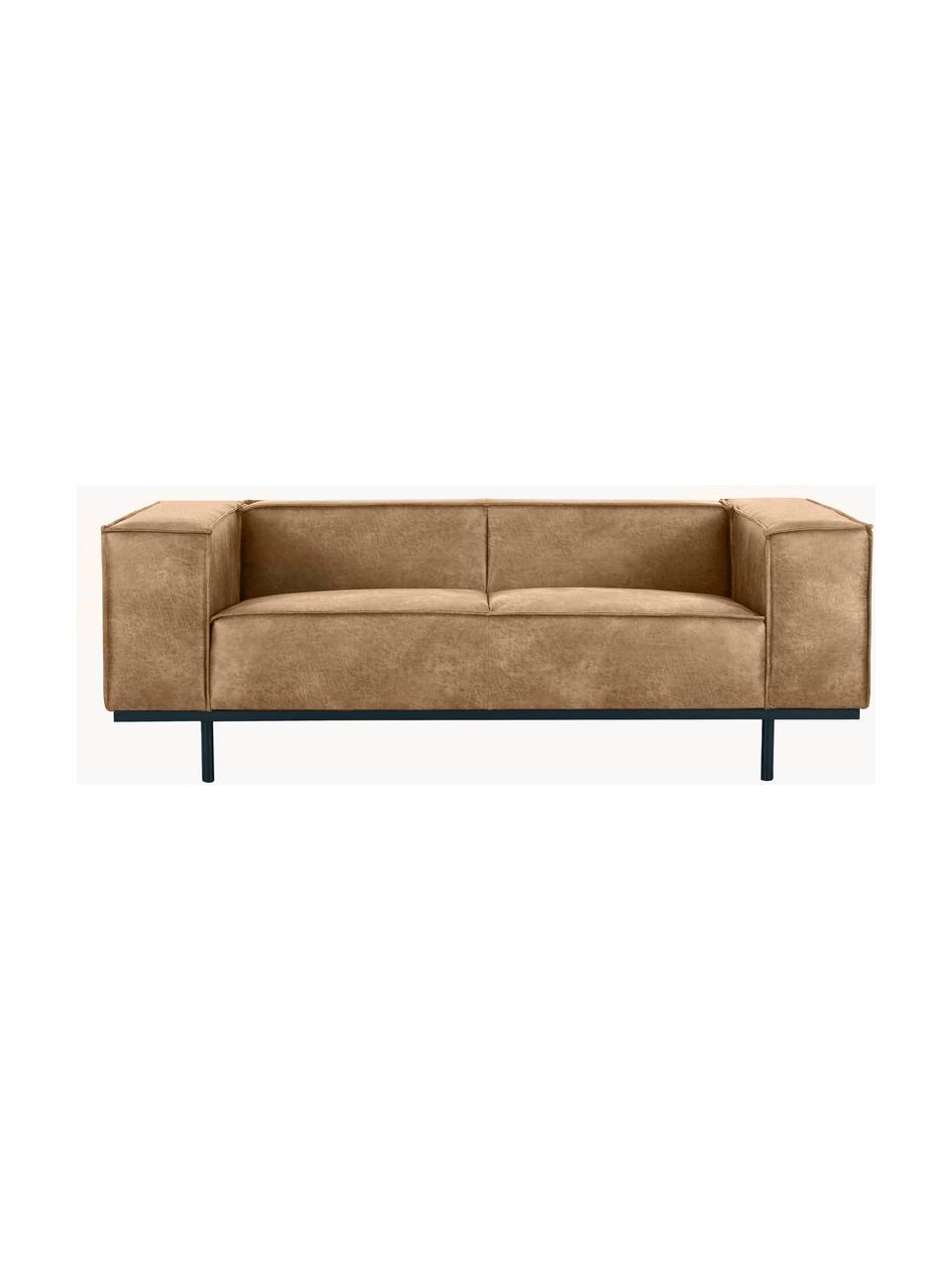 Leder-Sofa Abigail (2-Sitzer) in Braungrau mit Metall-Füßen, Bezug: Lederfaserstoff (70% Lede, Beine: Metall, lackiert, Leder Hellbraun, B 190 x T 95 cm