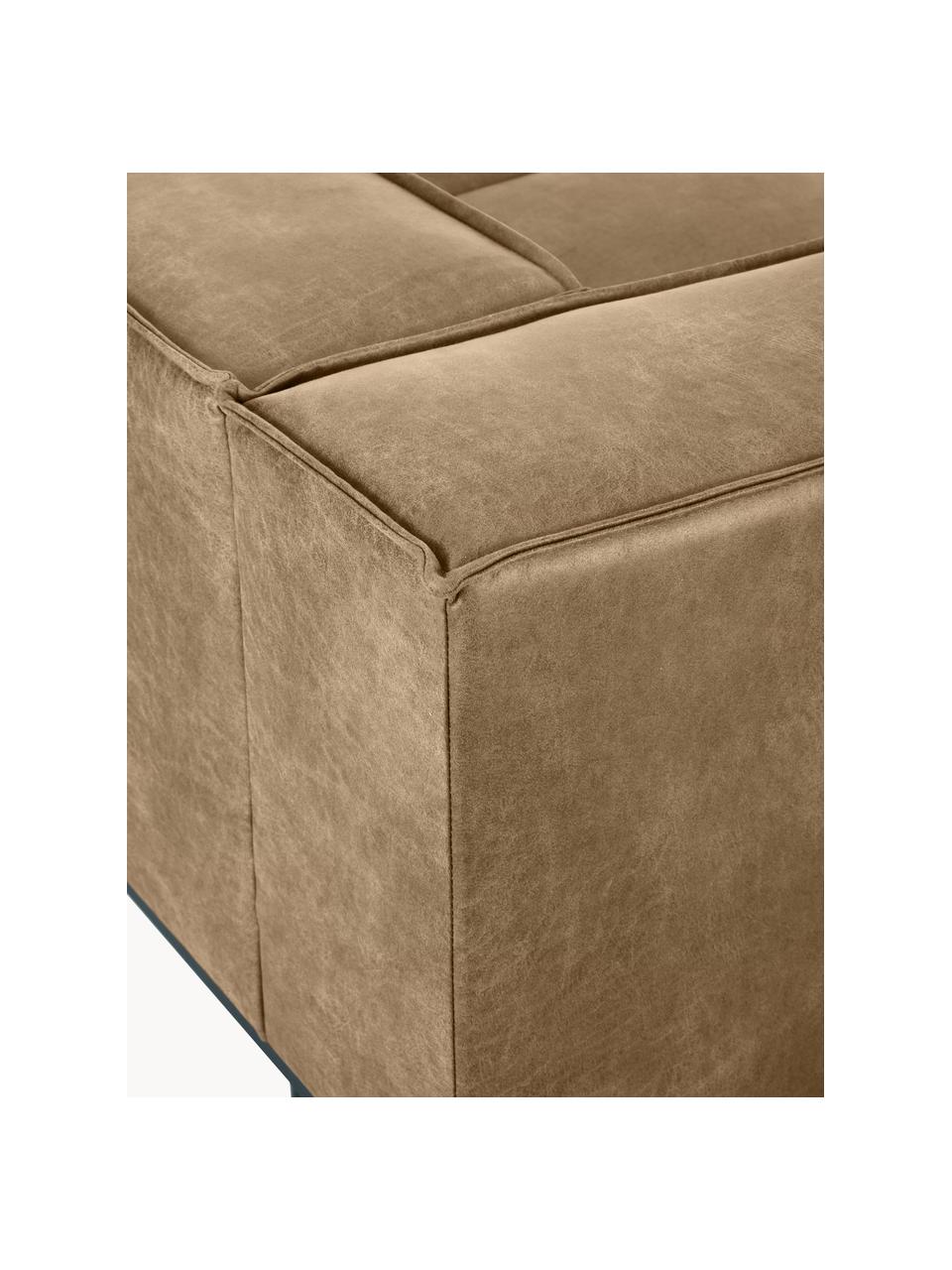 Leder-Sofa Abigail (2-Sitzer) in Braungrau mit Metall-Füßen, Bezug: Lederfaserstoff (70% Lede, Beine: Metall, lackiert, Leder Hellbraun, B 190 x T 95 cm