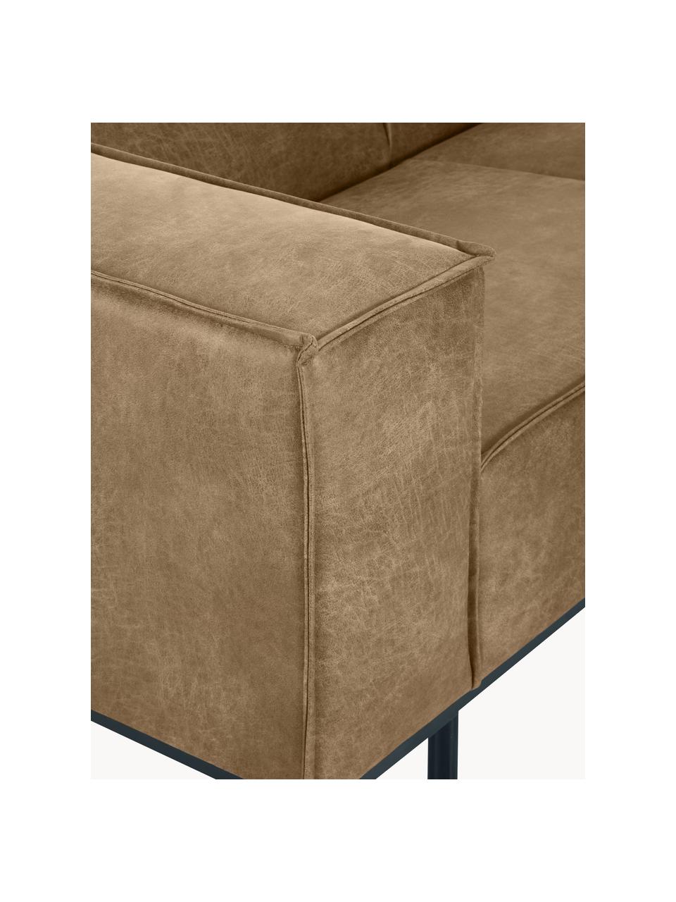 Leder-Sofa Abigail (2-Sitzer) in Braungrau mit Metall-Füßen, Bezug: Lederfaserstoff (70% Lede, Beine: Metall, lackiert, Leder Hellbraun, B 190 x T 95 cm