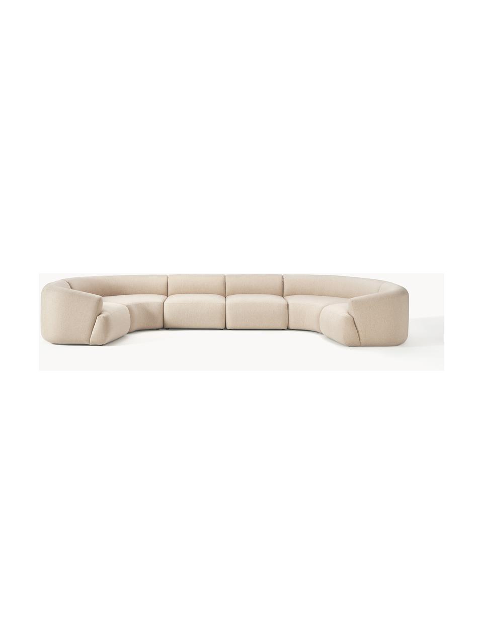 Sofa modułowa XL Sofia, Tapicerka: Teddy (100% polipropylen), Stelaż: drewno świerkowe, płyta w, Nogi: tworzywo sztuczne Ten pro, Jasnobeżowa tkanina, S 450 x G 231 cm