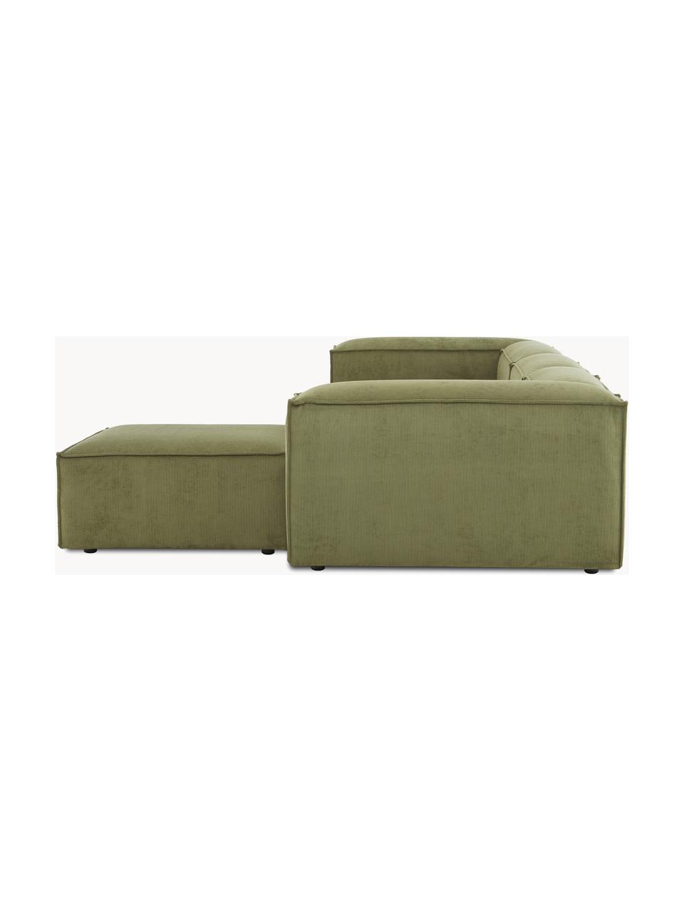 Modulares Sofa Lennon (4-Sitzer) aus Cord mit Hocker, Bezug: Cord (92 % Polyester, 8 %, Gestell: Massives Kiefernholz, Spe, Cord Olivgrün, B 327 x T 207 cm